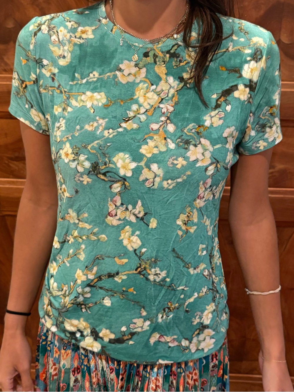 L'AGENCE Teal Floral Short Sleeve Tee